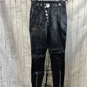 Alexander Wang Leather Pants Zipper Ankle Silvertone Disk Snaps 5-Pocket Style
